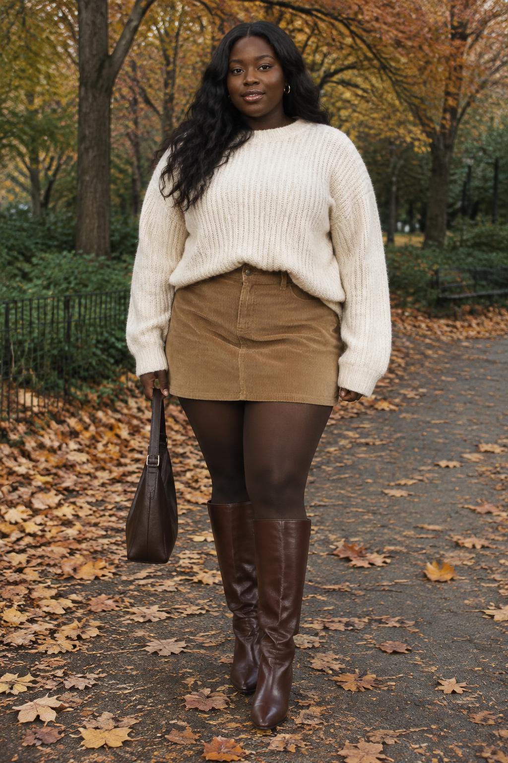 Knit, Cord Skirt and Knee Boots