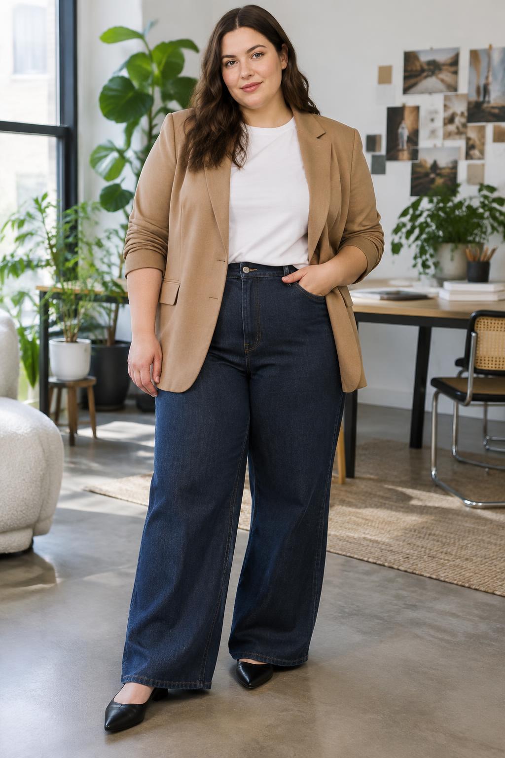 Blazer Over Wide-Leg Jeans