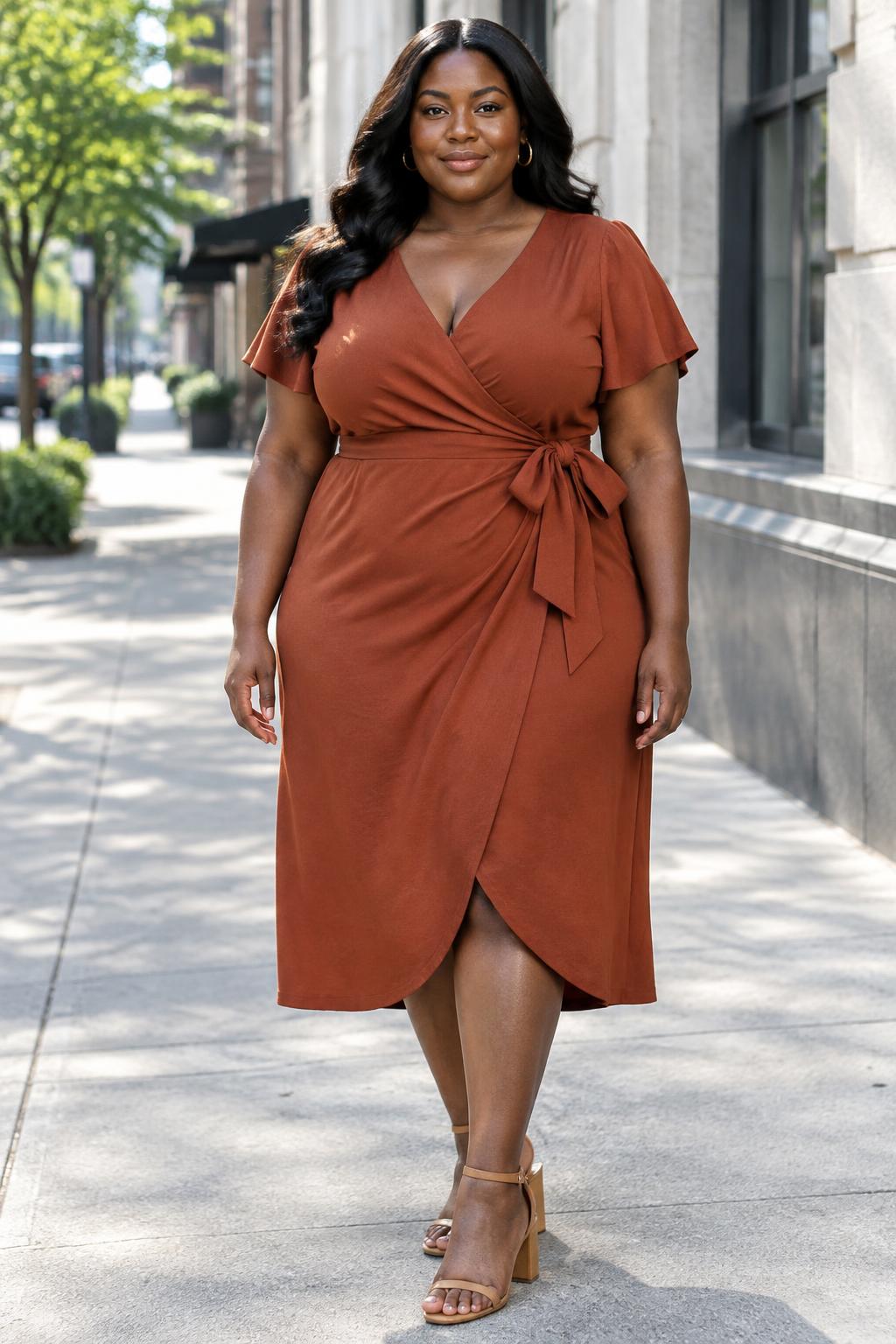 Rust Midi With Tan Sandals